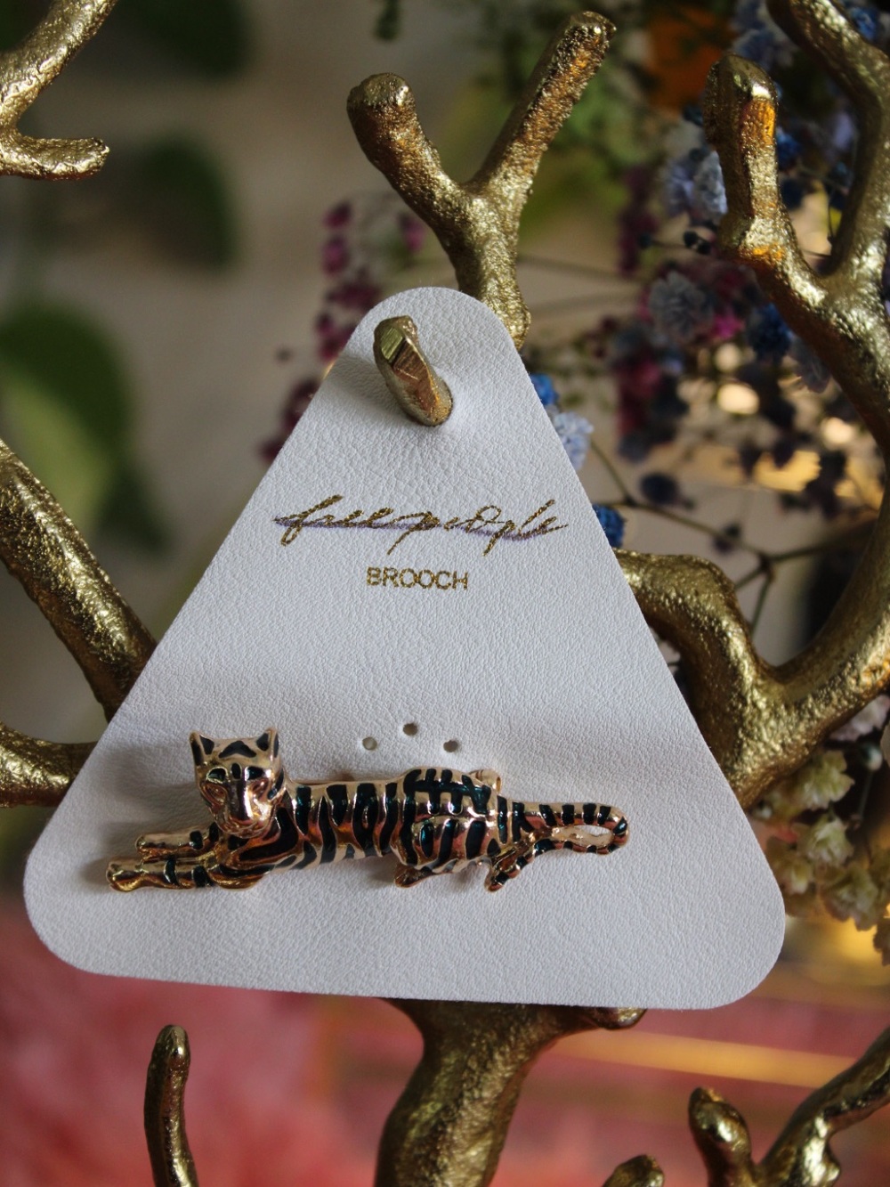 Free People Gold & Black Enamel Tiger Brooch Pin - Picture 4 of 5